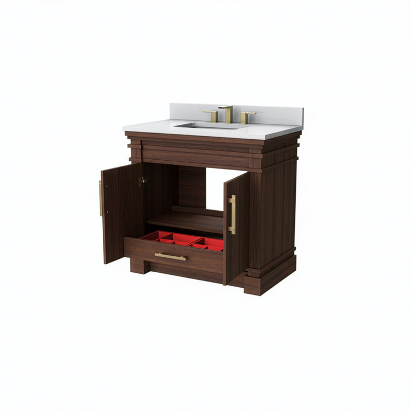 FLW Harmony 36 Wood Sink Vanity, 36, Walnut