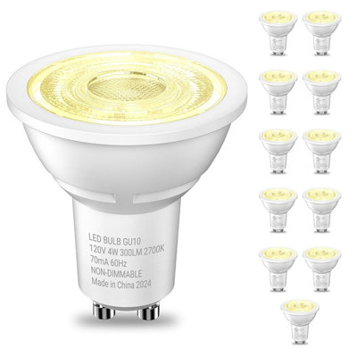 12 Pack GU10 Non-Dimmable LED Light Bulbs, 4W 2700K Warm White 300LM 120V Track Lighting Replacement Bulbs
