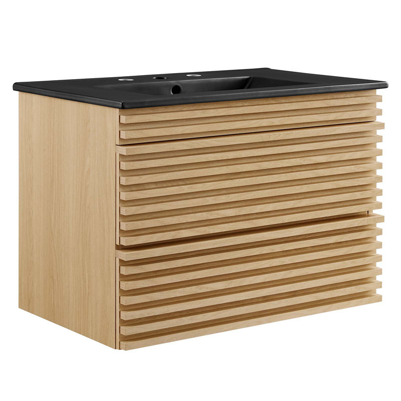 Render 30" Walnut and Black Wall-Mount Bathroom Vanity