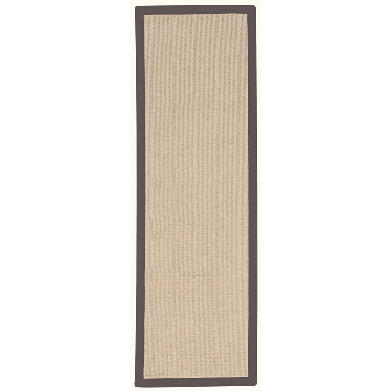 Nannette Handmade Light Beige Berber with Slate Cotton Border Made in the USA Area Rug, Runner 2'6" x 8'