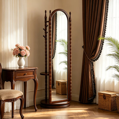 Miroir en verre de 74,8 po de forme spéciale avec cadre en bois de noyer brun et miroir