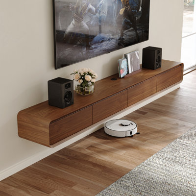  Floating TV Stand, Entertainment Center with 4 Drawers, Solid Wood, Fully-Assembled