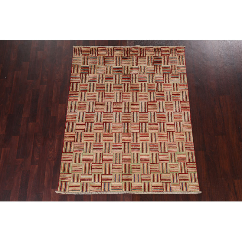 Tapis rayé en laine Gabbeh Kashkoli noué à la main 5 x 6