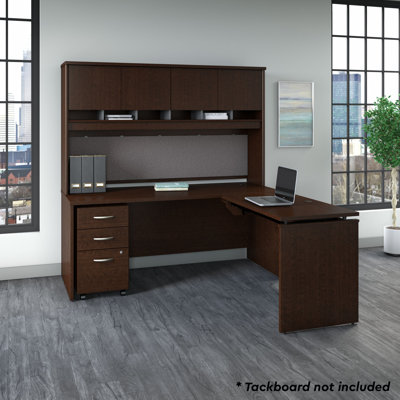 Series C 72W x 30D 3 Position Sit to Stand L Shaped Desk with Hutch and Mobile File Cabinet - Reversible