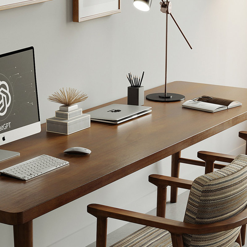Bureau moderne et simple en bois massif, H 29,53 po x l 70,87 po x P 23,62 po