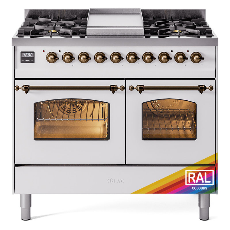 ILVE Nostalgie II 40 in Dual Fuel Range, Natural Gas, White/Bronze