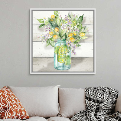 " Watercolor Lemons In Mason Jar On Shiplap " by Tre Sorelle Studios