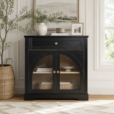 Modern Sideboard with Arched Glass Doors & Adjustable Shelves