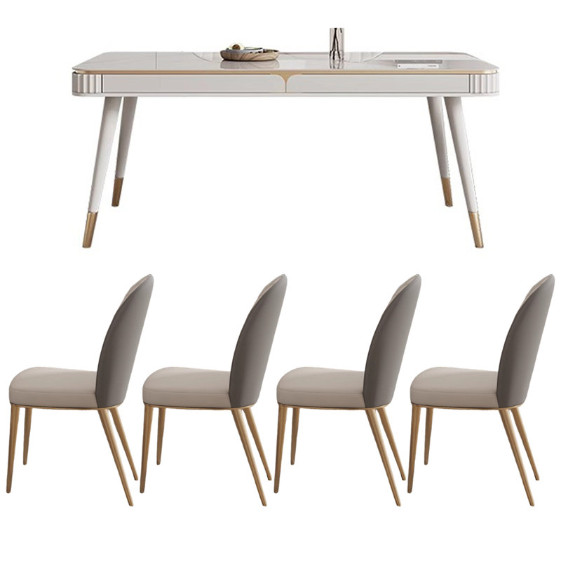 Modern Simple Rock Slab Storage Dining Table Set, 29.92"H x 55.11"L x 31.49"W