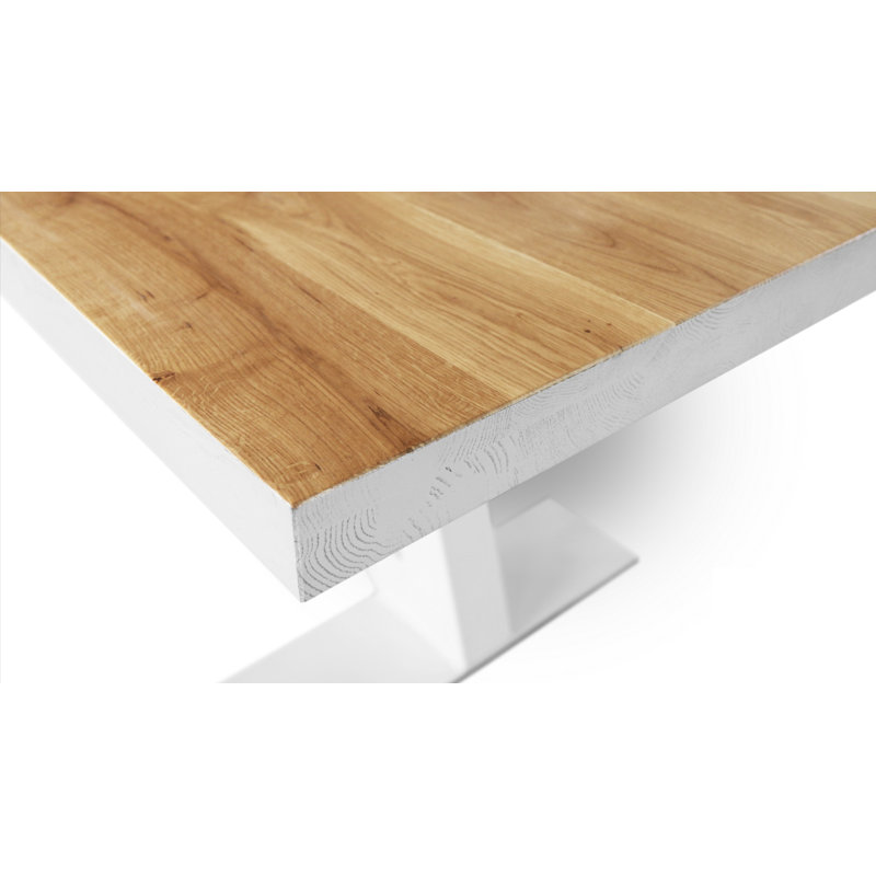 Oak Solid Wood Top Metal Base Dining Table