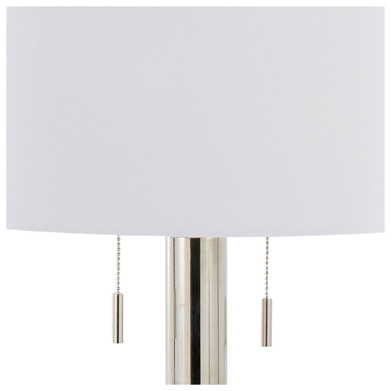 Ensemble de 2 lampes de table Master en nickel poli contemporain avec abat-jour tambour en lin blanc Master, paquet de 2 pour le salon de la chambre à coucher