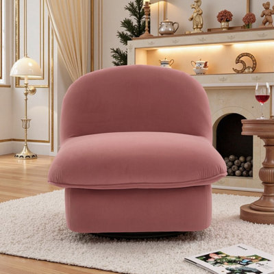 WENDY Swivel Accent Chair 360-Degree Metal Base With Velvet Upholstery Pumpkin-Shaped Design For Living Room Bedroom Or Office