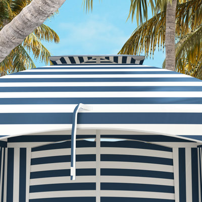 Beach Umbrella With Sandbag Stability, 5.8'X5.8', Blue & White Stripe, Bag Portable 5.8'X5.8' Double-Top, Ruffled Walls, Vents, Sandbags, Bag, Stripe For Sun Seekers