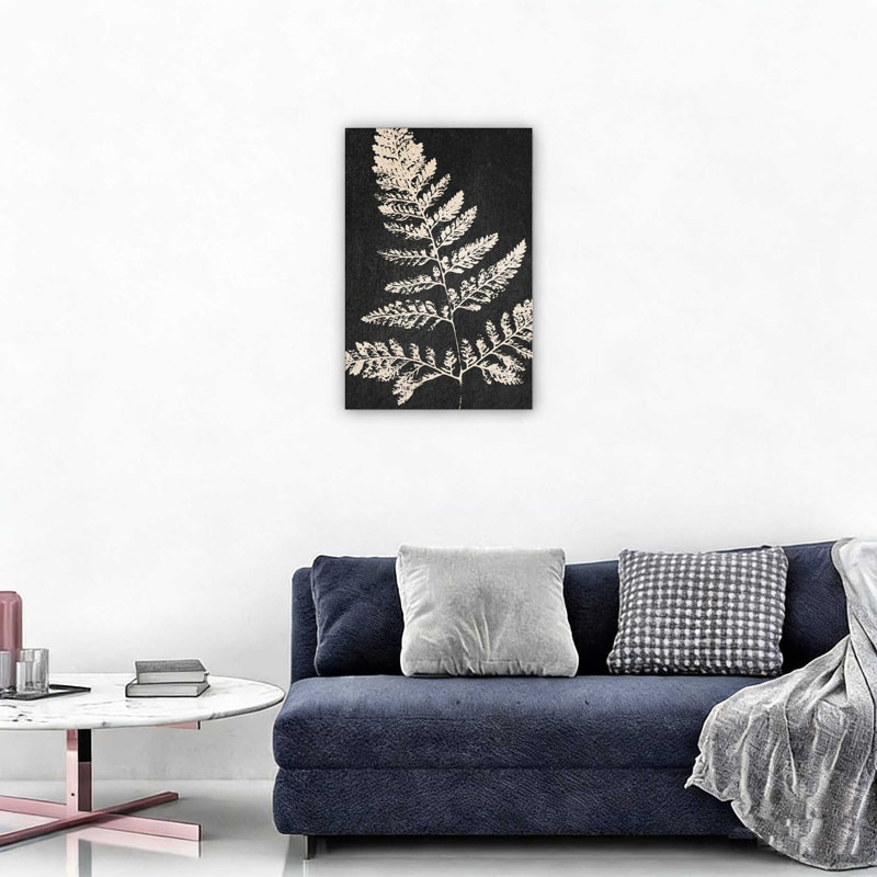 Forêt, forêt, fougère, fleur, plante, silhouette, art mural sur toile, 12 x 18, noir et blanc