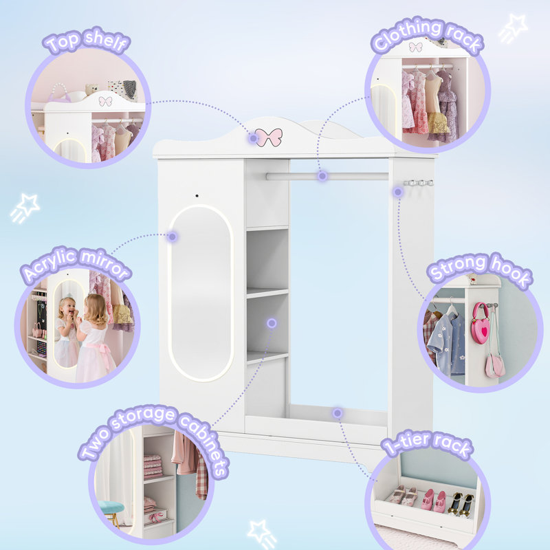 Kids Armoire With Jewelry Cabinet, White