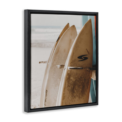  Lined Up Surfboards Framed Floater Canvas Wall Art by LSR Design Studio