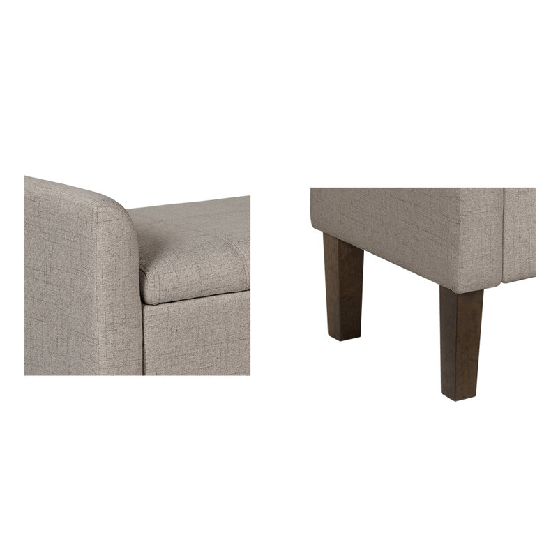 Light Taupe Upholstered Flip-Top Storage Bench with Wood Legs