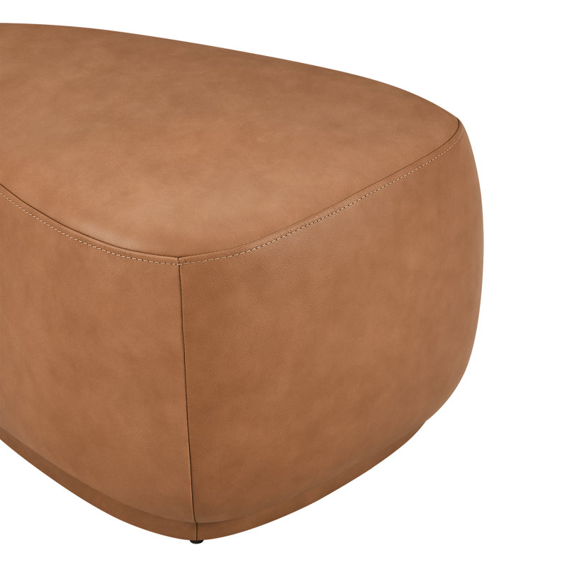 Adna 26.5" Genuine Leather Triangular Upholstered Ottoman, Buternut