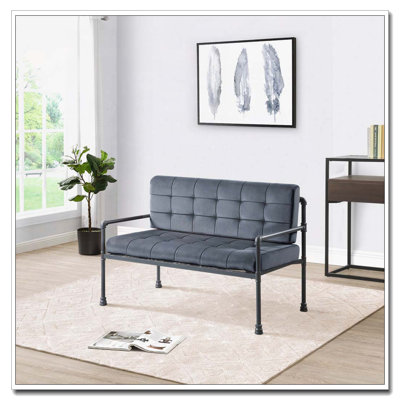 Grey and Sandy Grey Loveseat with Loose Back