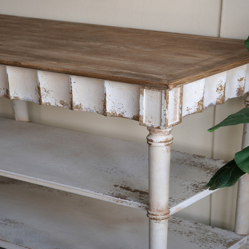Console 63 po à 3 niveaux, bois vieilli pour entrée - blanc / beige