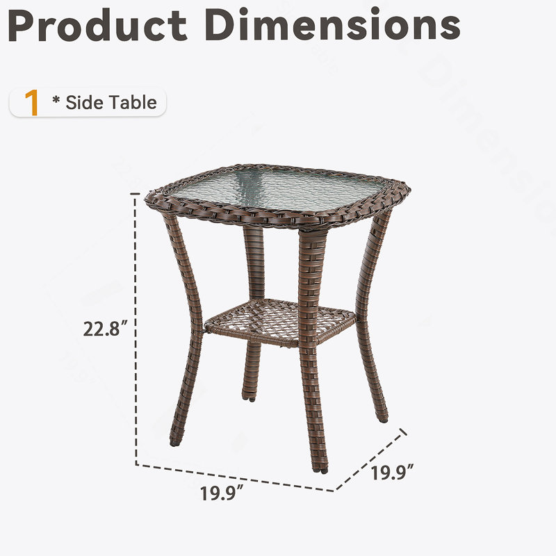 Table d'appoint carrée en rotin 23 x 20 x 20 po pour l'extérieur