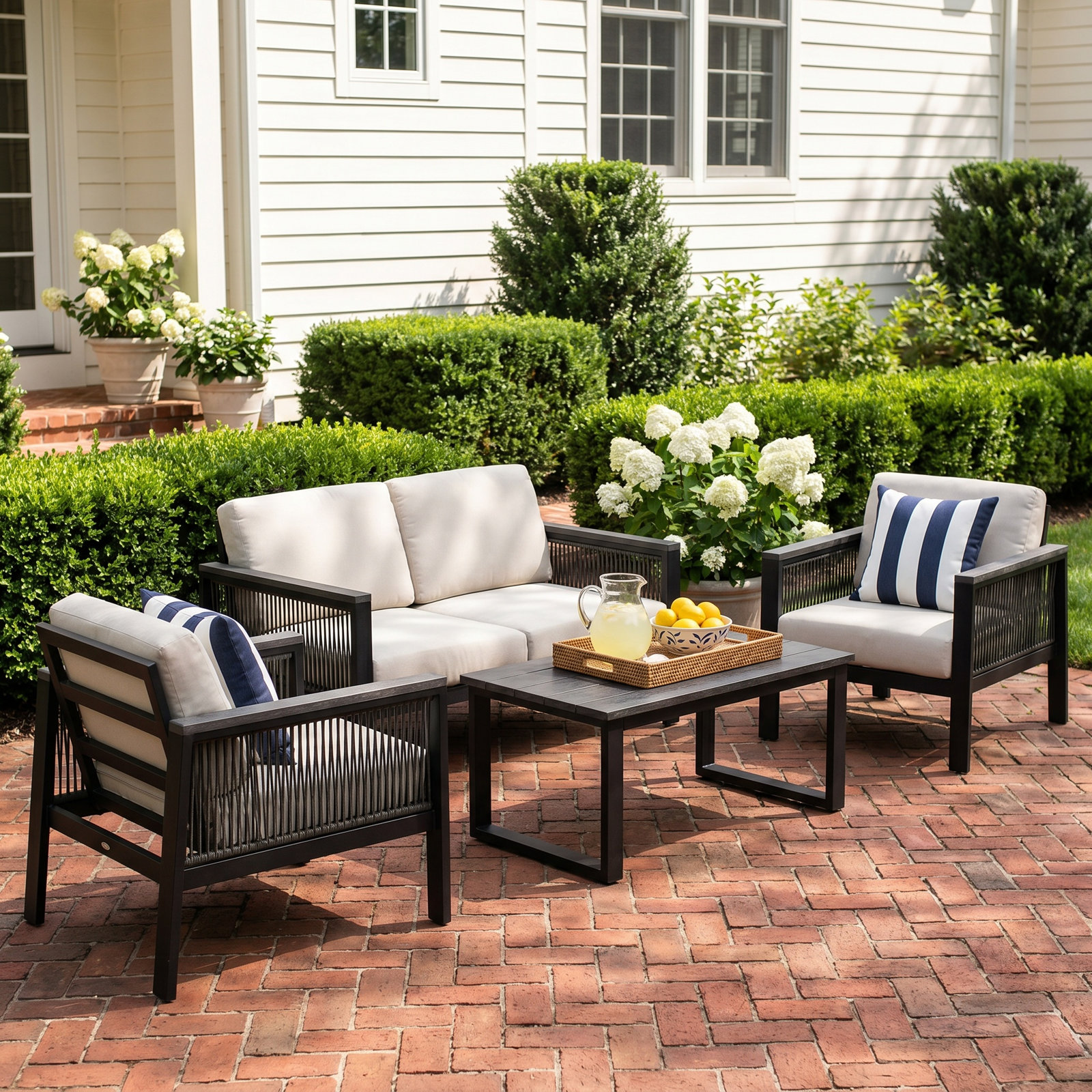 Townsend 4-Person Patio Seating Group, Canvas White/Rope Gray
