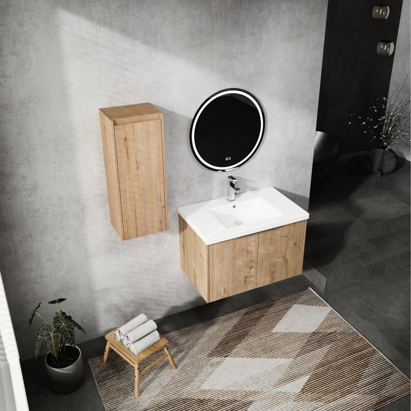 Meuble-lavabo de salle de bain avec lavabo en résine et armoire latérale - Accessoire moderne, mobilier, grand intérieur