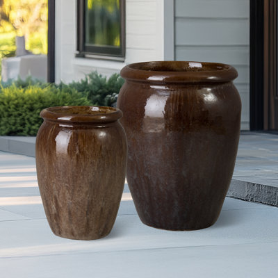 Pot de fleurs rond en céramique 20,5 po (L 20,5 po x l 20,5 po x H 26,5 po) avec trou de drainage