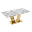 Table de salle à manger rectangulaire en faux marbre, 70 po, base en acier inoxydable, design moderne, gris et or, pour une utilisation extérieure (table sous abri 70 po avec pieds, différents styles de décor