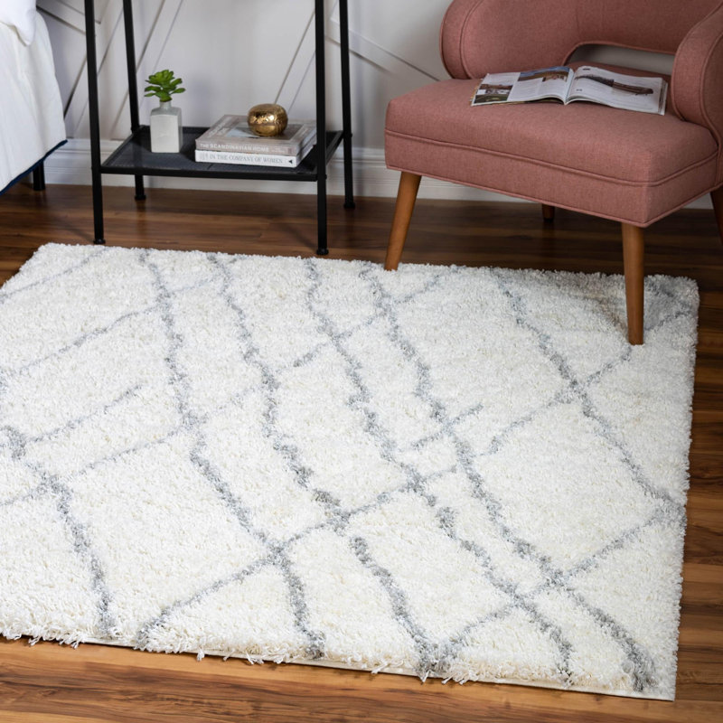 Tapis en polypropylène tissé à la machine en ivoire / gris, Carré 5 pi