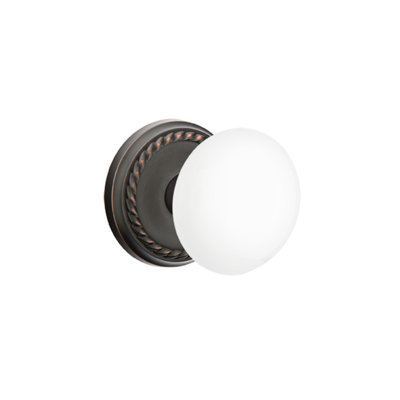 Ensemble de boutons d'intimité Emtek avec rosette en corde et bouton en porcelaine blanc glacé