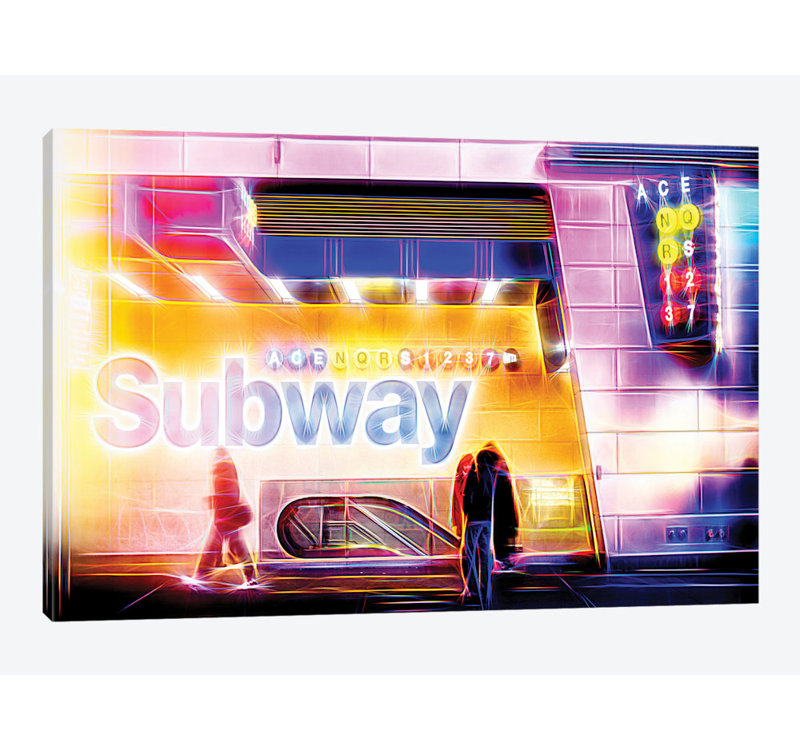 «Subway» par Philippe Hugonnard - Estampe numérique sur toile tendue avec châssis, Papier d'art encadré noir, Blanc