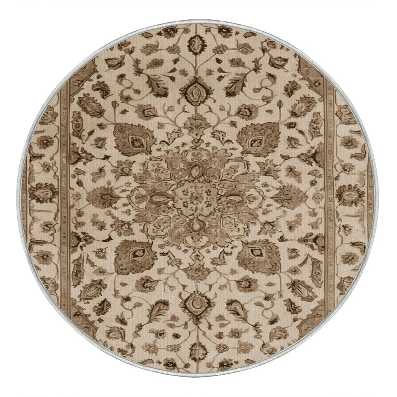 Machine Washable Tabriz Beige Area Rug, Round 7'