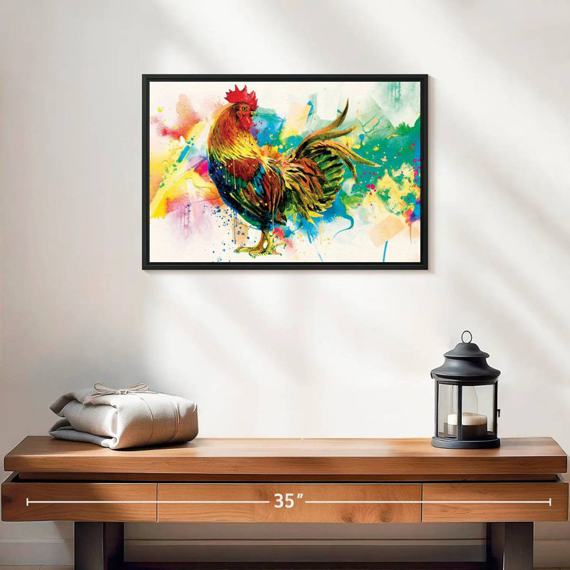 Rooster Paint Splash, 19" X 13", Floating Frame Black
