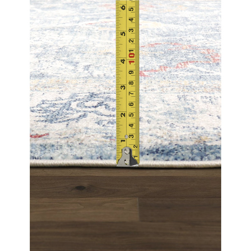 Heritage Light Blue and Beige Synthetic Runner Rug