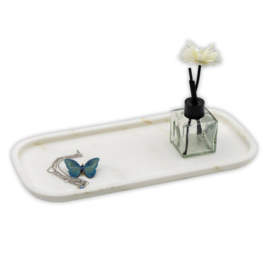 Plateau en marbre naturel naturel de Carrare pour salle de bain, meuble-lavabo et cuisine, plateau en pierre de marbre rectangulaire poli pour bijoux, cosmétiques, bougies, parfums et décoration intérieure