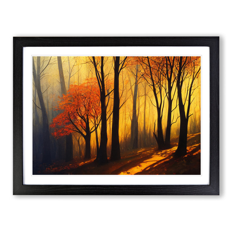 Fine Autumn Forest - Single Picture Frame Print, 46cm H x 64cm W x 2cm D, Black