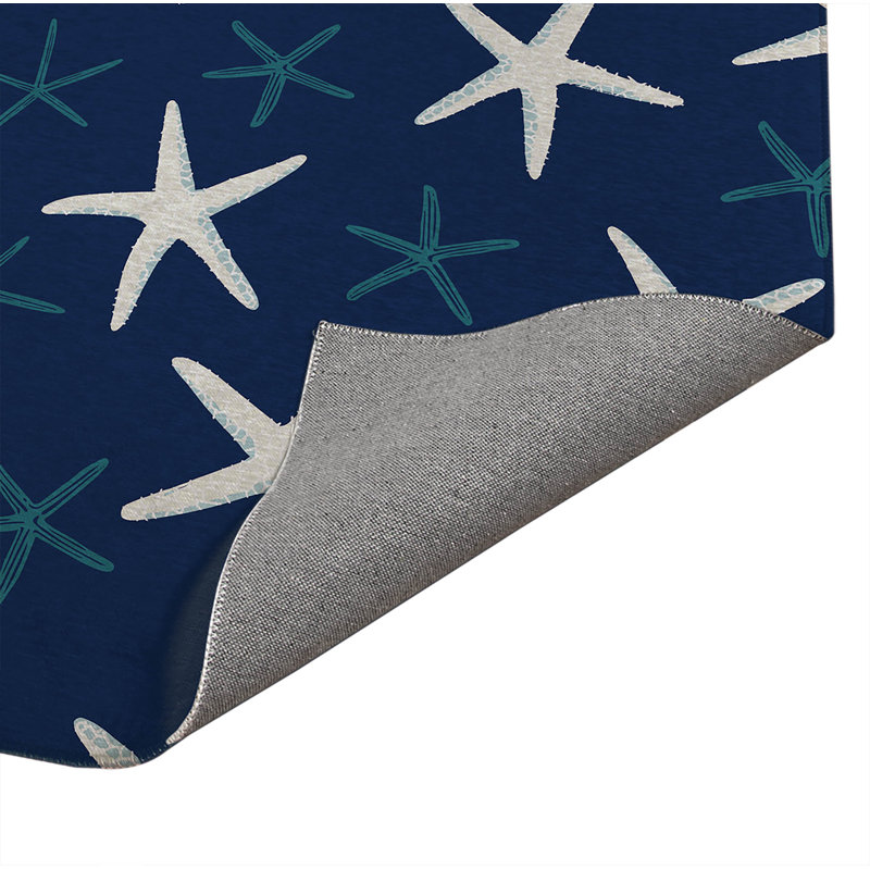 Starfish Decorative Outdoor Rug, Navy, Rectangle 5' x 7'