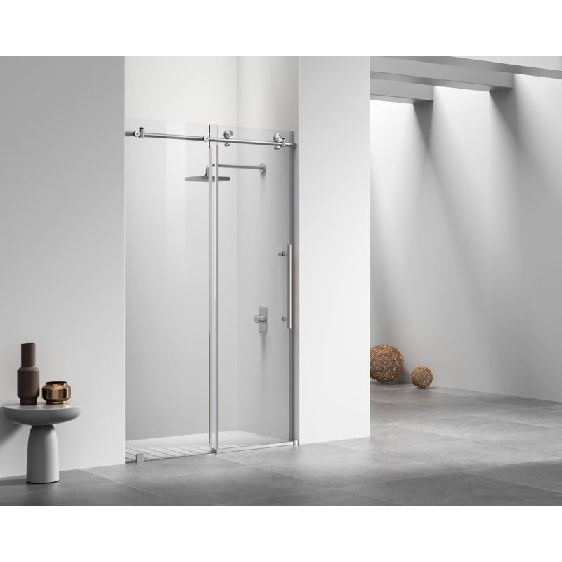 Porte de douche coulissante simple sans cadre de 47 à 48 po x H 76 po, Nickel
