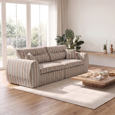 Modern Upholstered Sofa with Throw Pillows for Living Room Apartment Small Space, Compression Packaged No Assembly Needed