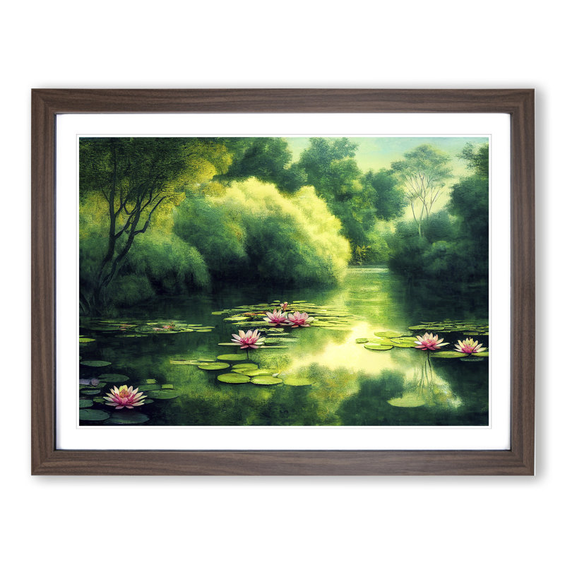 Shimmering Water Lily Pond - Framed Print, 46cm H x 64cm W x 2cm D, Walnut