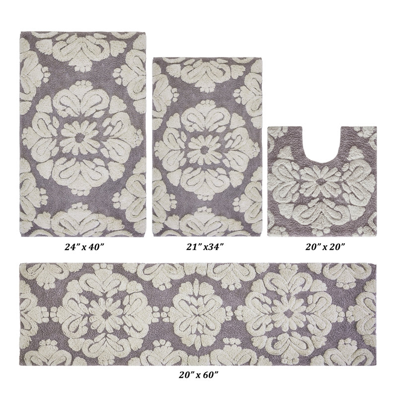 Ensemble de tapis pour salle de bain 100% coton 1885 GSM Chemash Premium, certifié OEKO-TEX®, envers en latex antidérapant, tapis de bain touffetés moelleux et tapis de contour pour douche, baignoire, meuble-lavabo, lavabo et toilette, super absorbant, machine Lavable, gris
