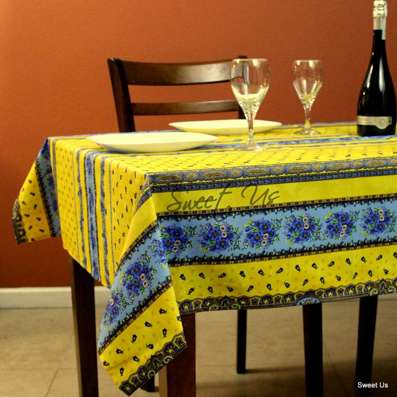 Wipeable Stain Resistant Acrylic Coated French Provencal Cotton Floral Tablecloth Collection, Yellow