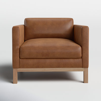 Nels Oak Genuine Leather Club Chair