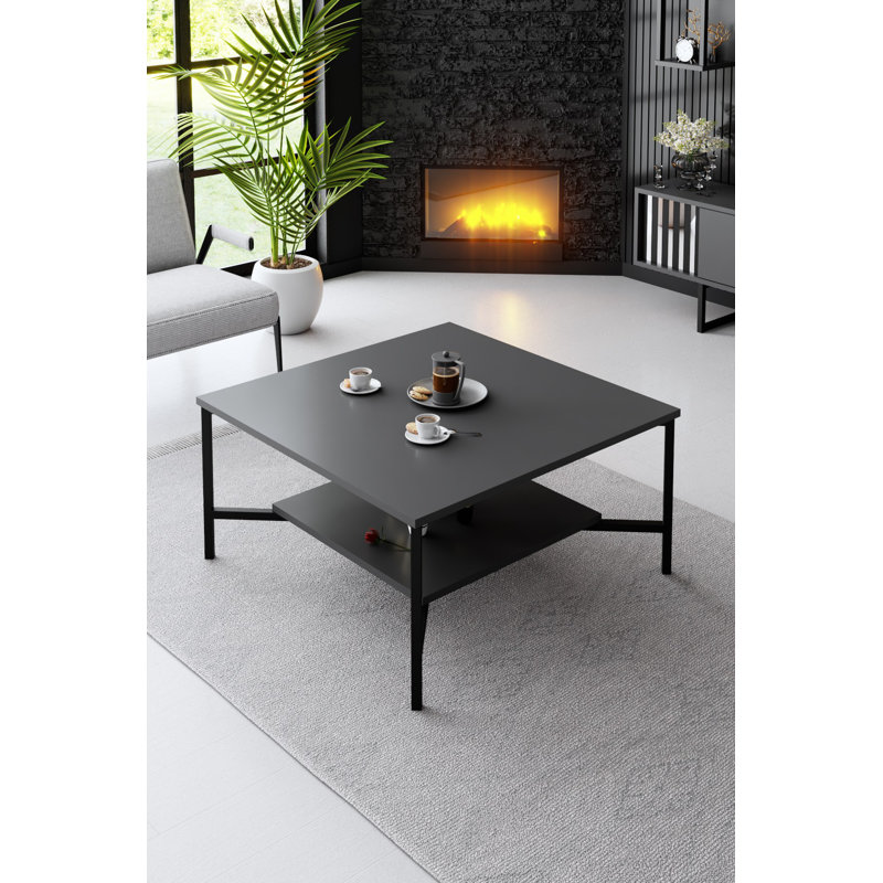 Table basse moderne, anthracite et noire, 31,5 po x 31,5 po x 15,7 po | 100% panneau de particules enduit de mélamine, pieds en métal | Design industriel, durable et élégant pour le salon ou le bureau, parfait pour tout espace