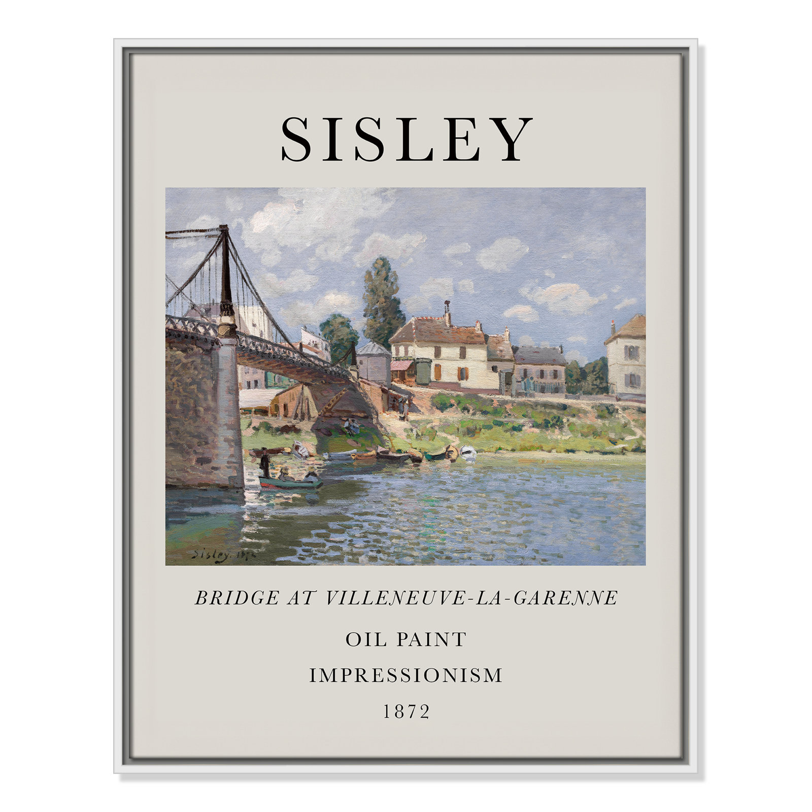 Old Masters Collection " The Bridge At Villeneuve " by Alfred Sisley, No, 29.5" H x 23.5" W x 2" D, White Floater Frame