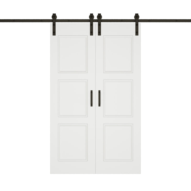 80"H 3Lite Waterproof White Primed Solid Core Composite MDF Wood Sliding Barn Door With Hardware Kit, 56" x 80"