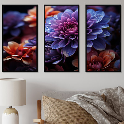 «Mums Nocturnal Elegance Midnight Indigo I», ensemble d'art sur toile Mums