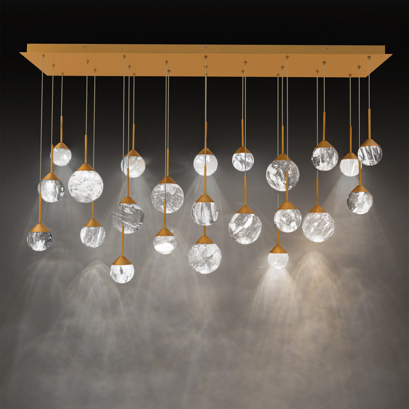 Quest 23 Light Crystal LED Multi-Light Pendant, Aged Brass