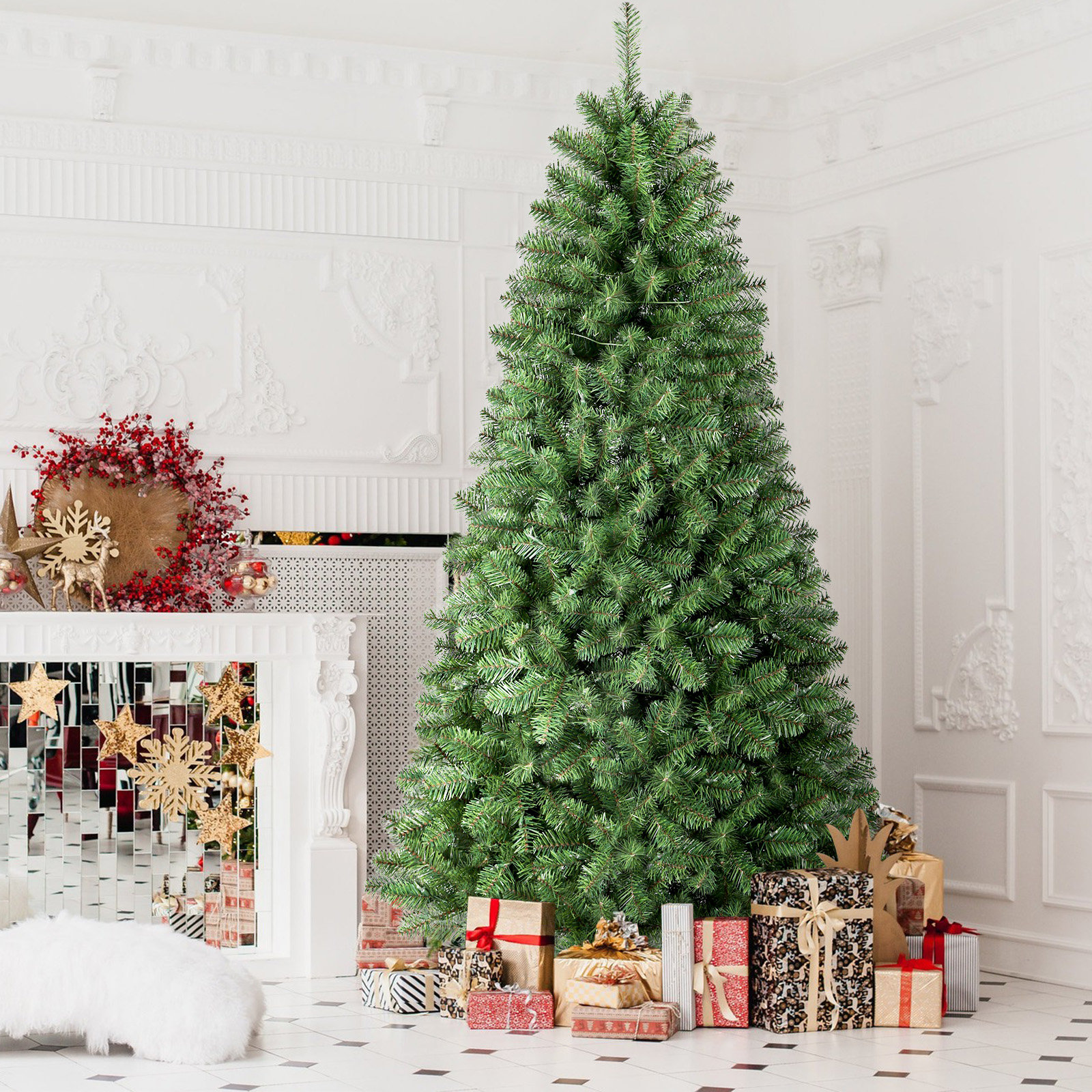 Prelit Artificial Hinged Christmas Tree With Warm White Lights, 5'